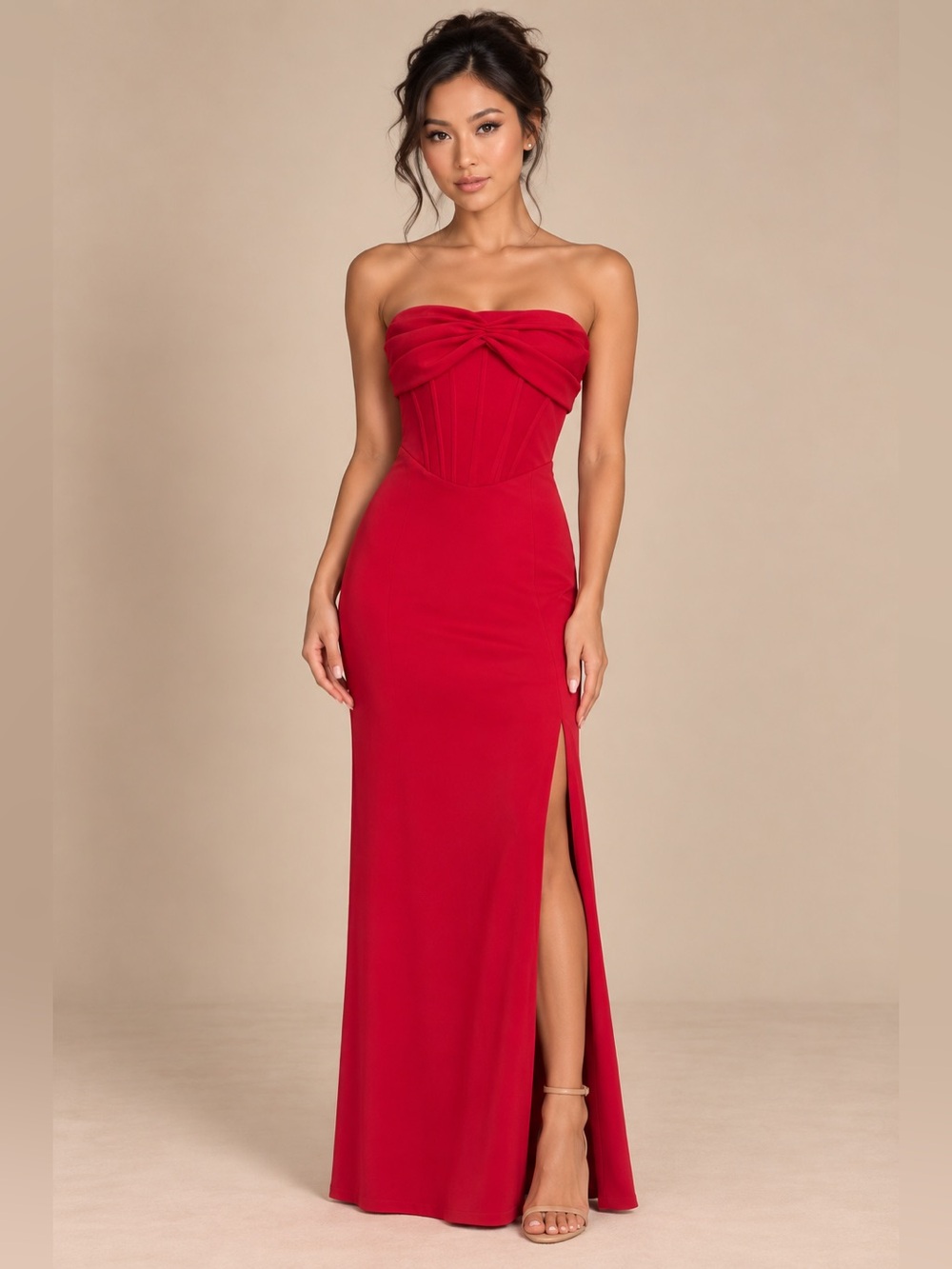 NWT- Spellbinding Allure Red Bustier Strapless Mermaid Maxi Dress - Picture 2 of 16
